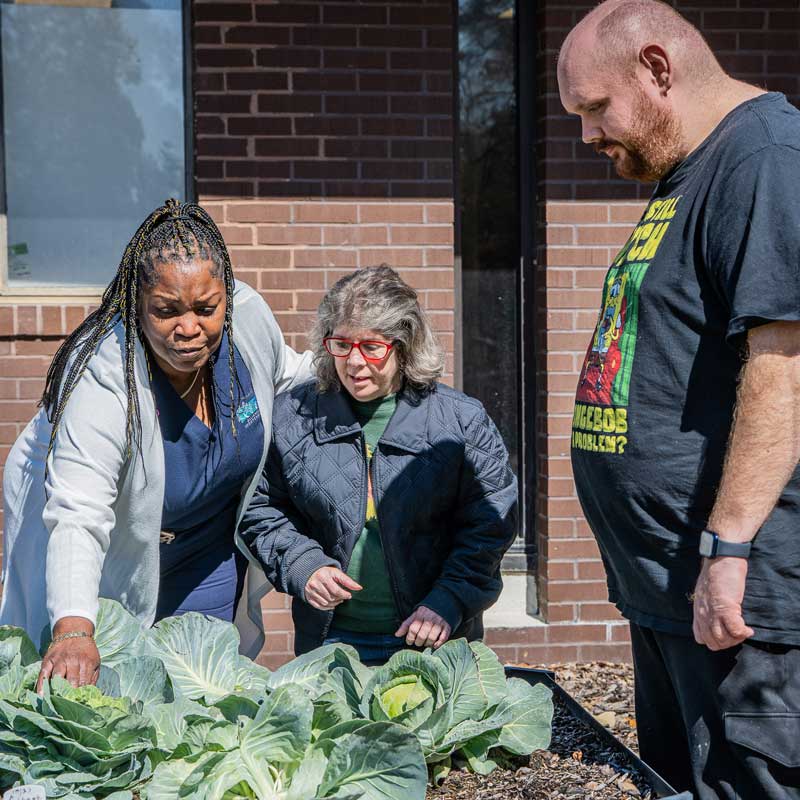 AFI instructor and clients gardening